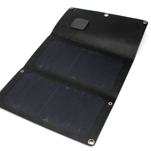 An open black solar panel
